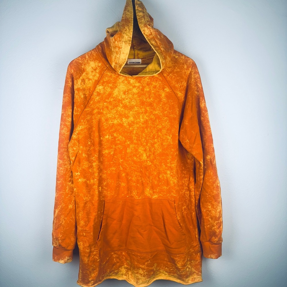Cotton Citizen Acid Wash Orange Yellow Longline Hoodie Large Made in USA